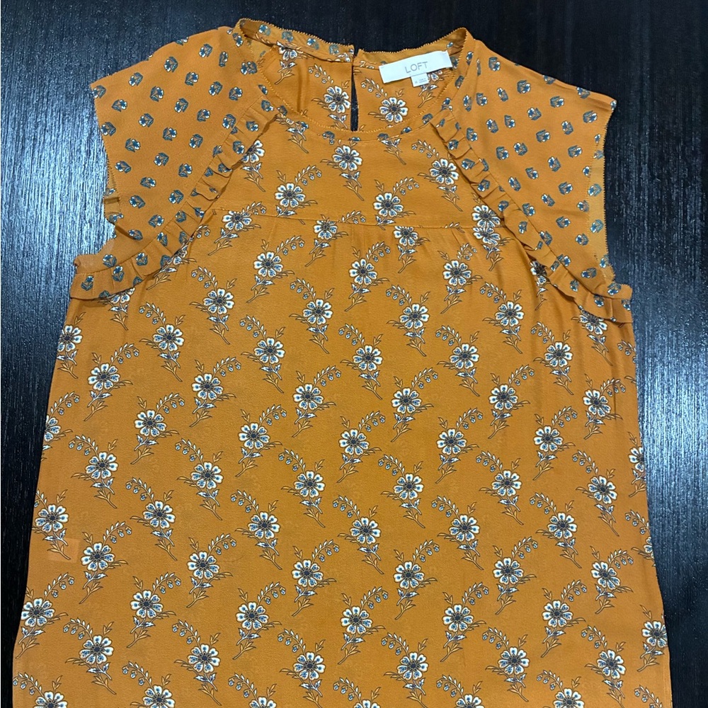 LOFT Orange and White Floral Top